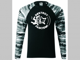 Destroy Fascism! pánske tričko (nie mikina!!) s dlhými rukávmi vo farbe " metro " čiernobiely maskáč gramáž 160 g/m2 materiál 100%bavlna